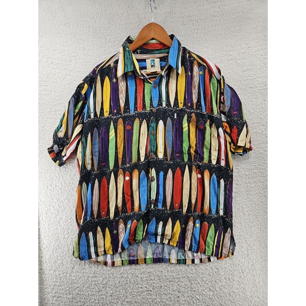 Kahala John Severson Men's Button Down Shirt Size L Hawaiian Surfboards Print